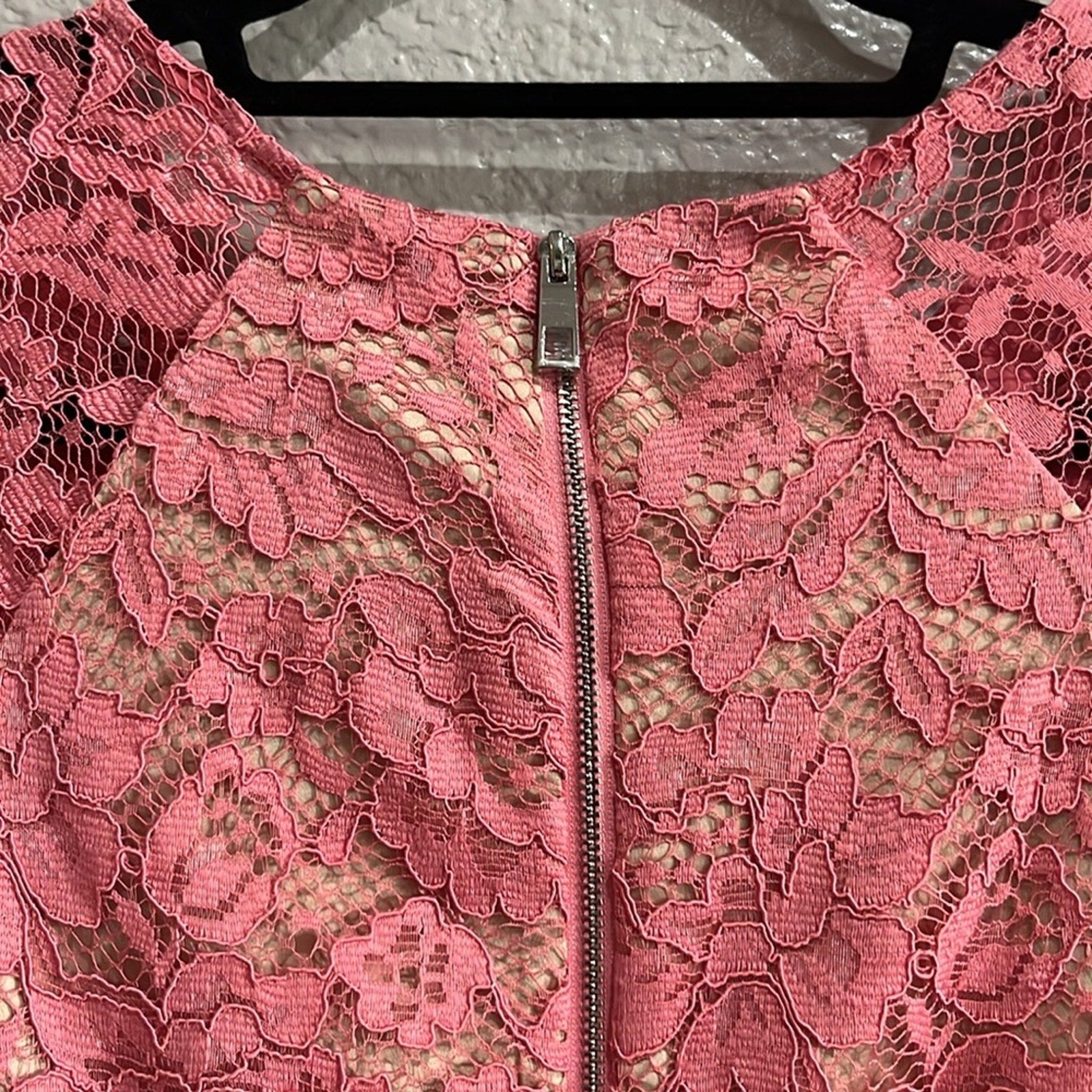 Vince Camuto Pink Lace Short Sleeve Fit & Flare Pocket Dress Women's Size 8