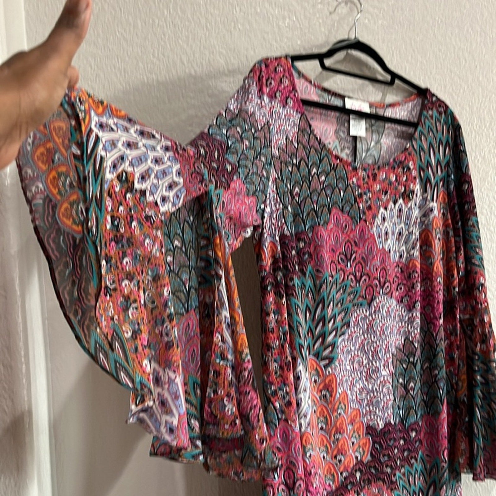 Ivy Lane Floral Paisley  Multi Color Bell Sleeve Dress Midi Boho Plus Size 2X
