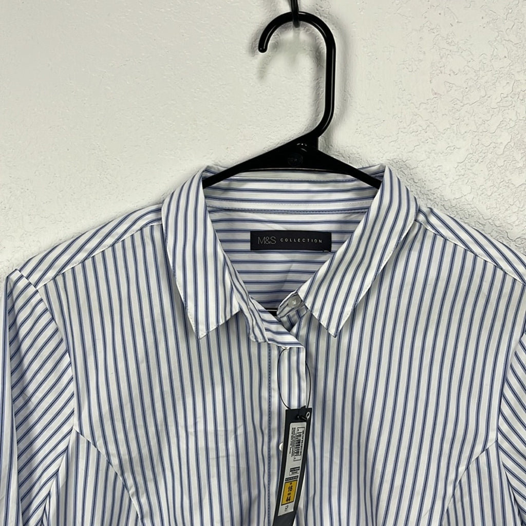 M&S Collection Womens Blue Mix Top ButtonDown Short Sleeve UK 16 (Large) Striped