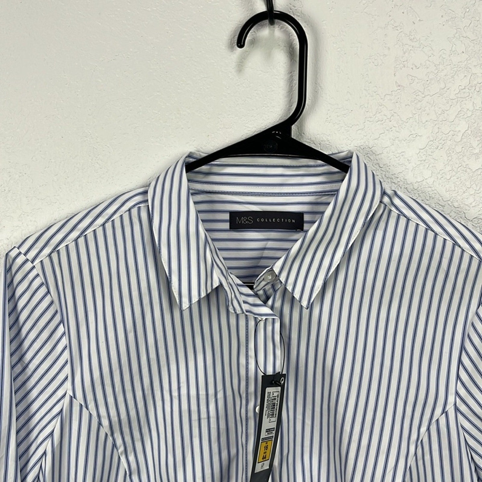 M&S Collection Womens Blue Mix Top ButtonDown Short Sleeve UK 16 (Large) Striped