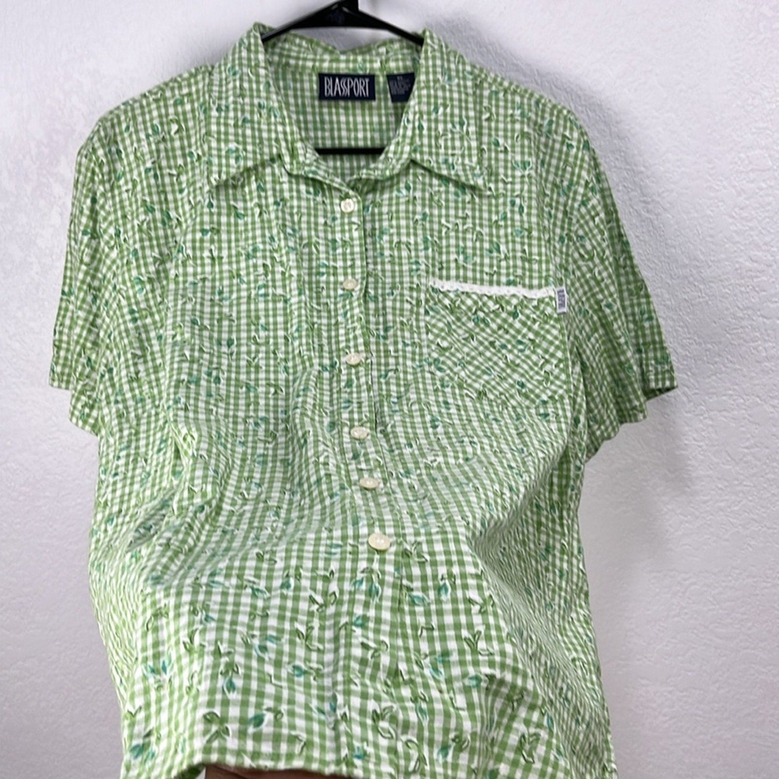Blassport Women’s Green Casual Button Down Shirt with Floral Print Cotton Sz XL