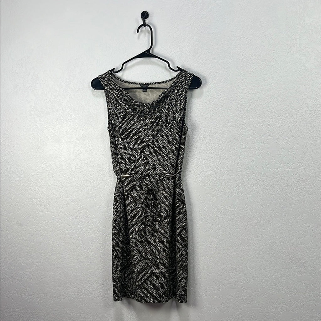 Ann.Taylor Women’s Sleeveless Belted Black Tan Graphic Dress Sz XSP Mini Elegant