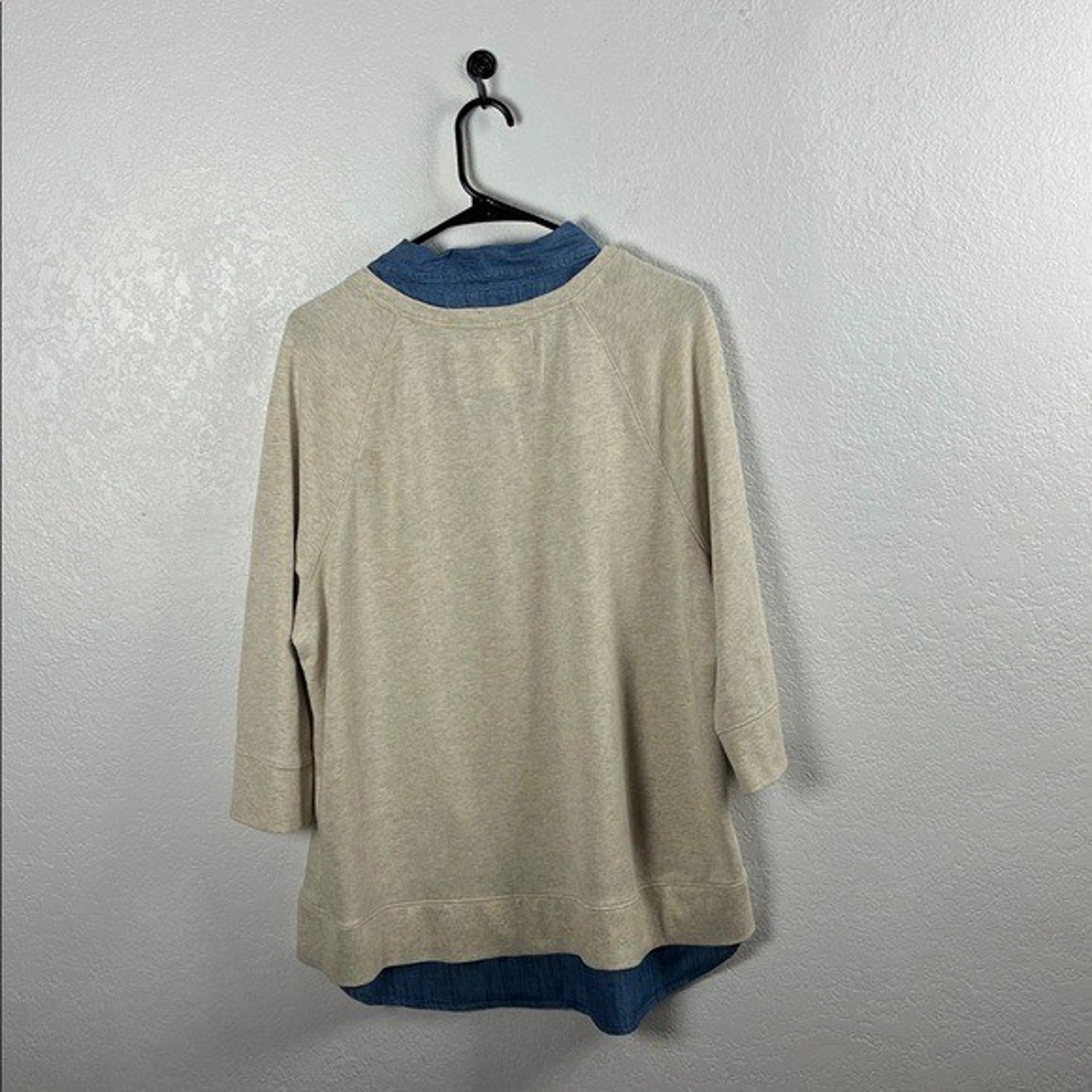 Sonoma Women's Cream Blue Layered V-Neck Top 3/4 Sleeves Sz 1X Business Casual