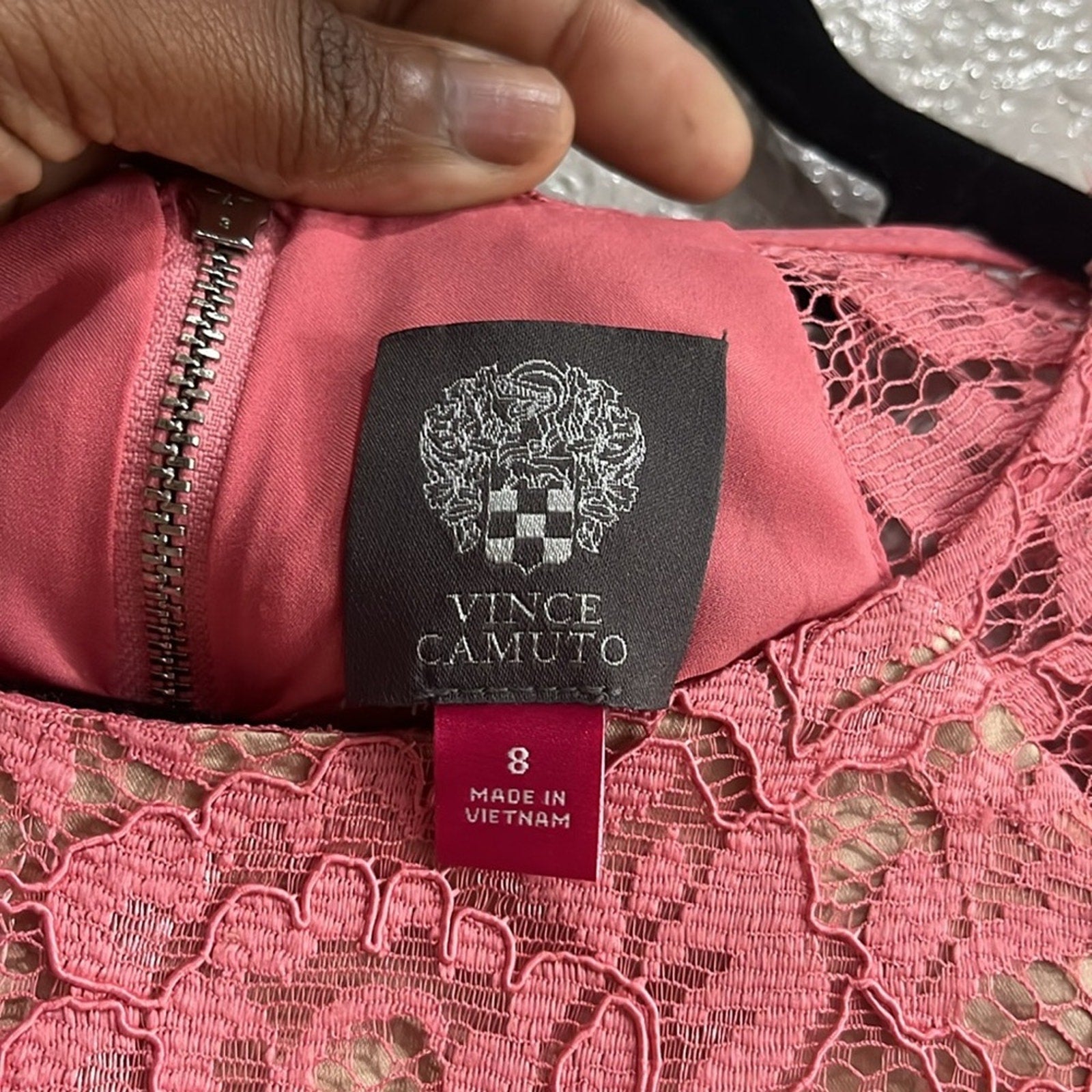 Vince Camuto Pink Lace Short Sleeve Fit & Flare Pocket Dress Women's Size 8