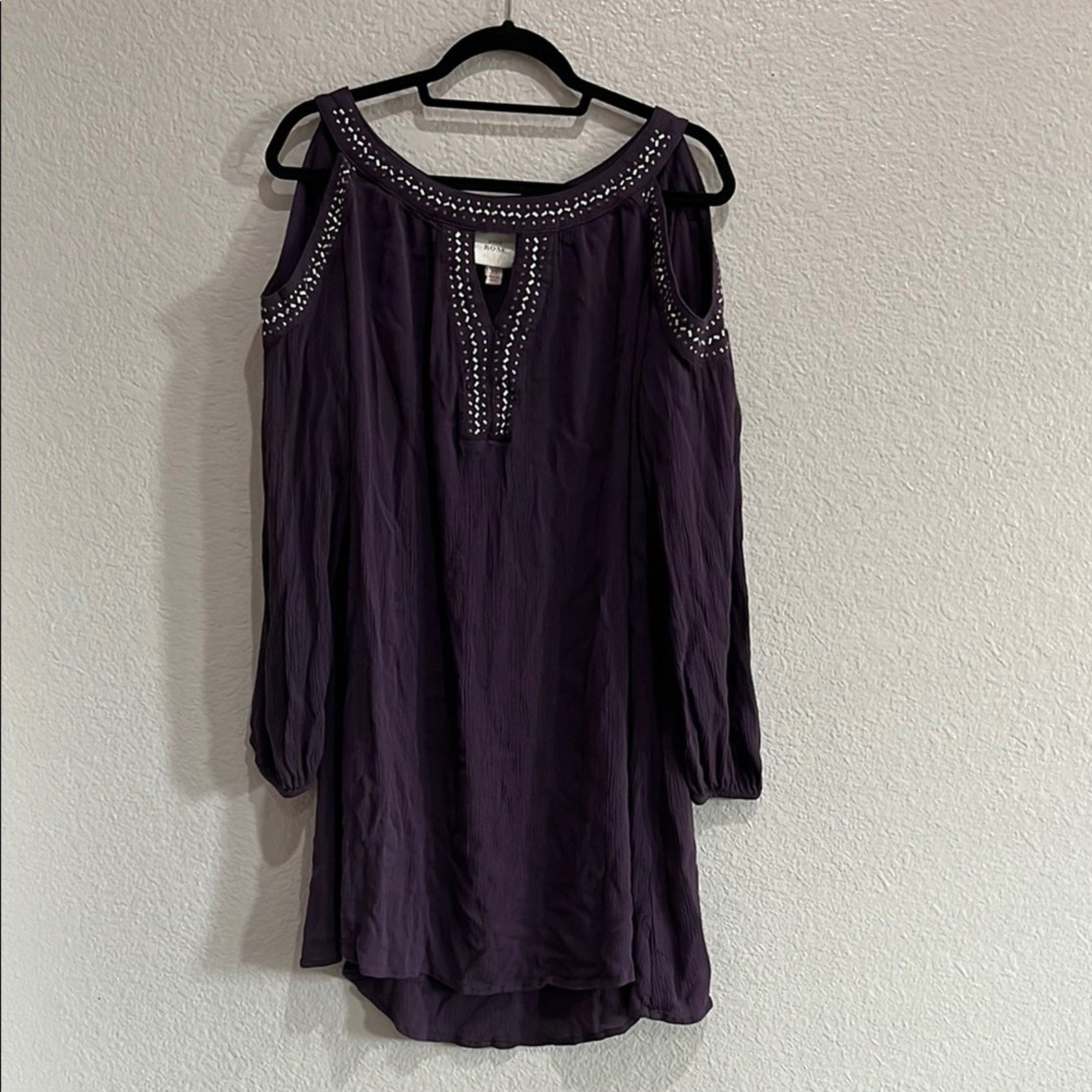 Knox Rose Dress Womens XL Purple Beaded Cold Shoulder Keyhole Neck Boho Hippie