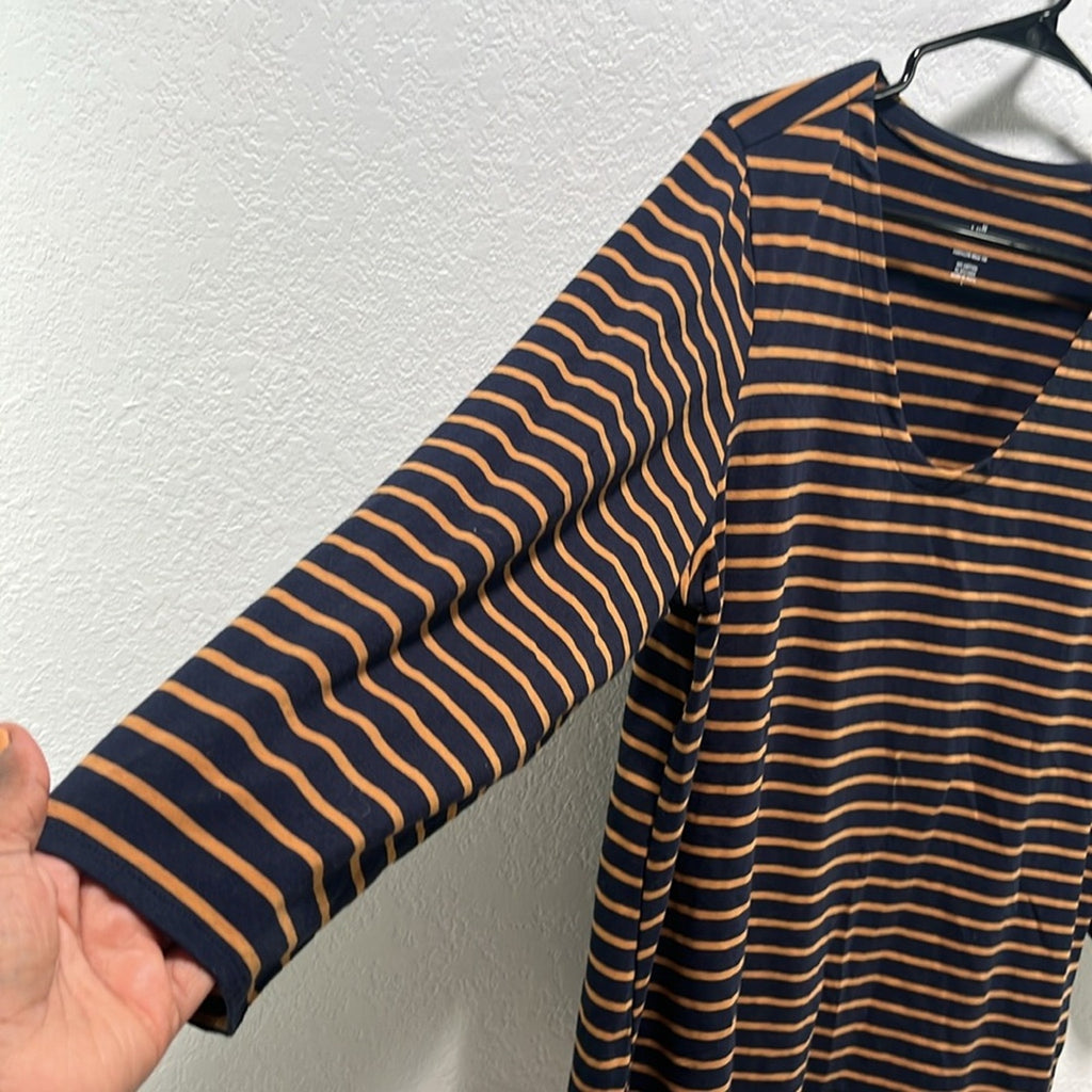 J. Jill Women’s Blue  Orange Striped 3/4 Sleeve Boxy Top   Sz L Cotton Blend