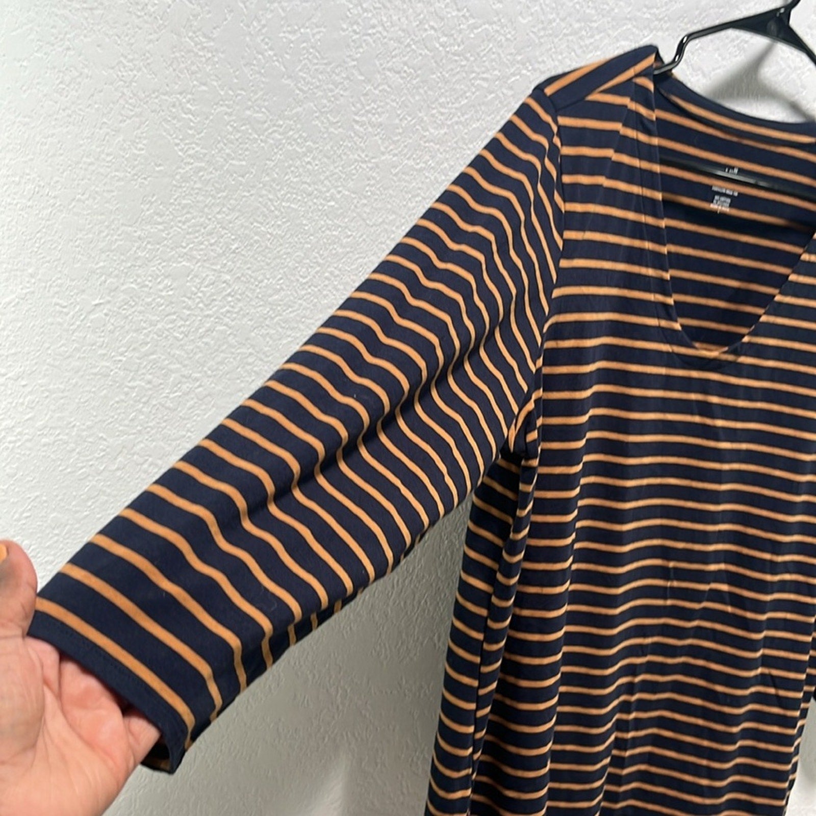 J. Jill Women’s Blue  Orange Striped 3/4 Sleeve Boxy Top   Sz L Cotton Blend