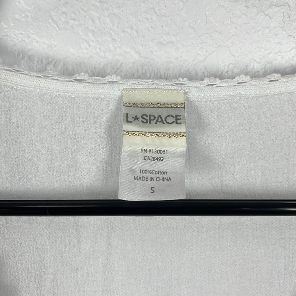L Space Off Shore Caftan White Cotton Sz S Floral Lace Trim Dolman Sleeve Sheer