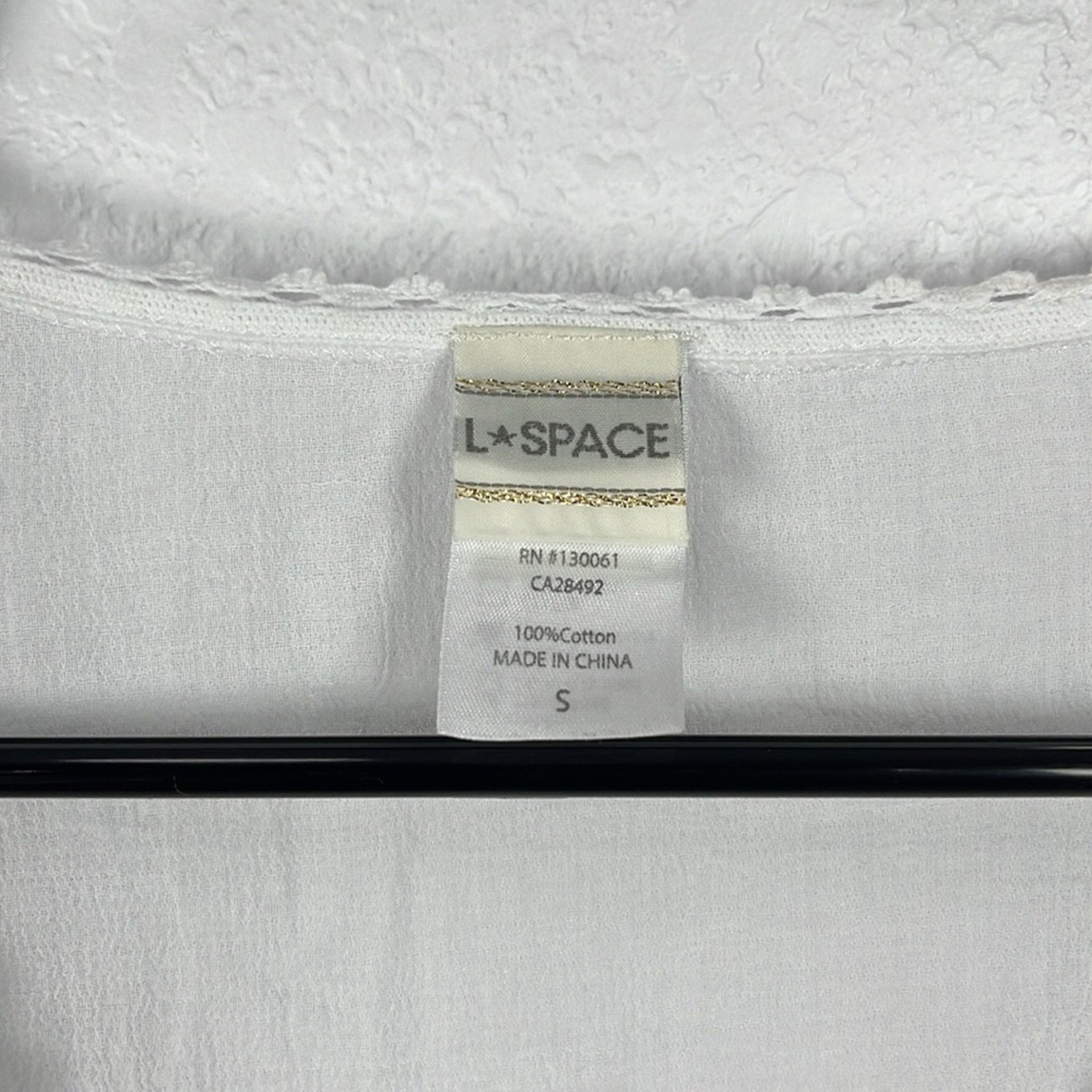 L Space Off Shore Caftan White Cotton Sz S Floral Lace Trim Dolman Sleeve Sheer