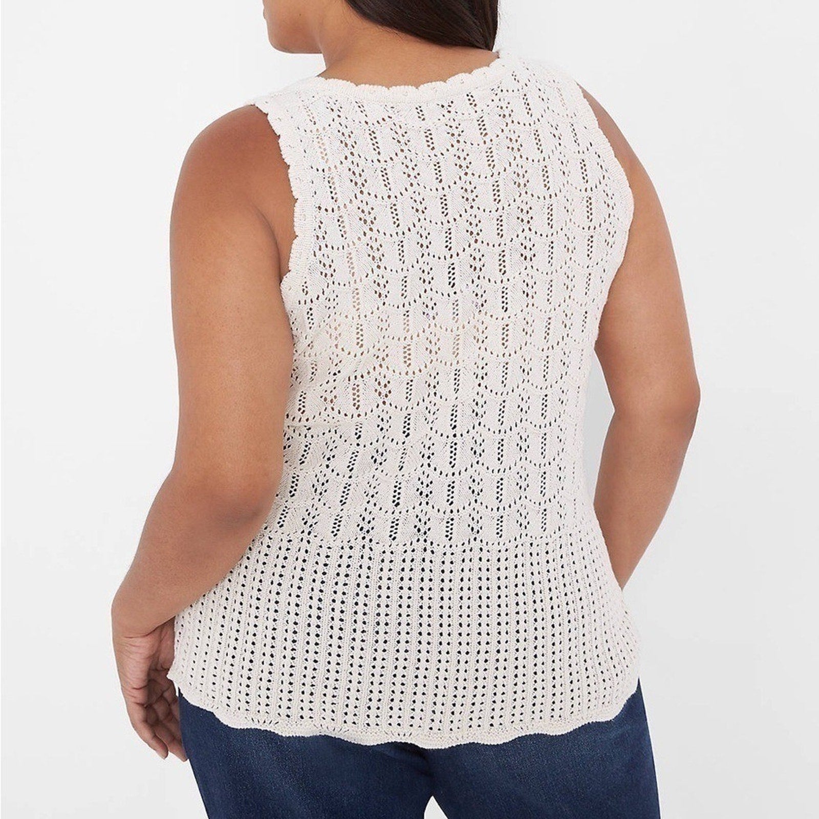 Lane Bryant Sleeveless V-Neck Pointelle Sweater Size 14/16
