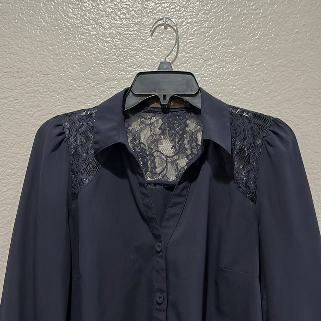 THE LIMITED BLOUSE LACE WOMENS POLY SIZE Medium NAVY BLUE  Business Casual