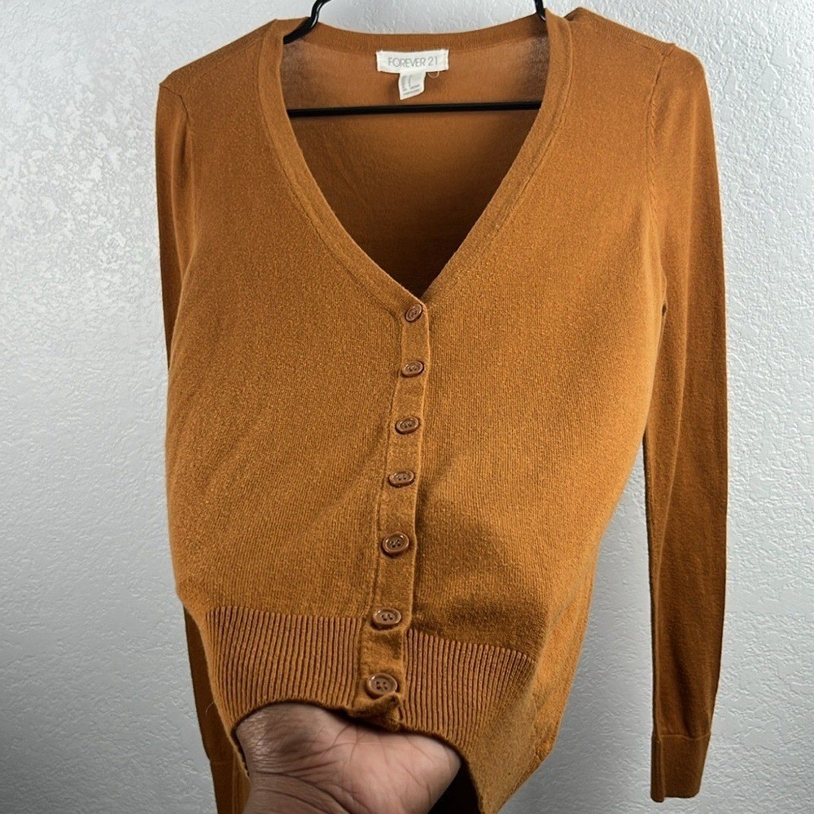 Forever 21 Women's V-Neck Button-Up Cardigan Brown Sz S Long Sleeve Office Core
