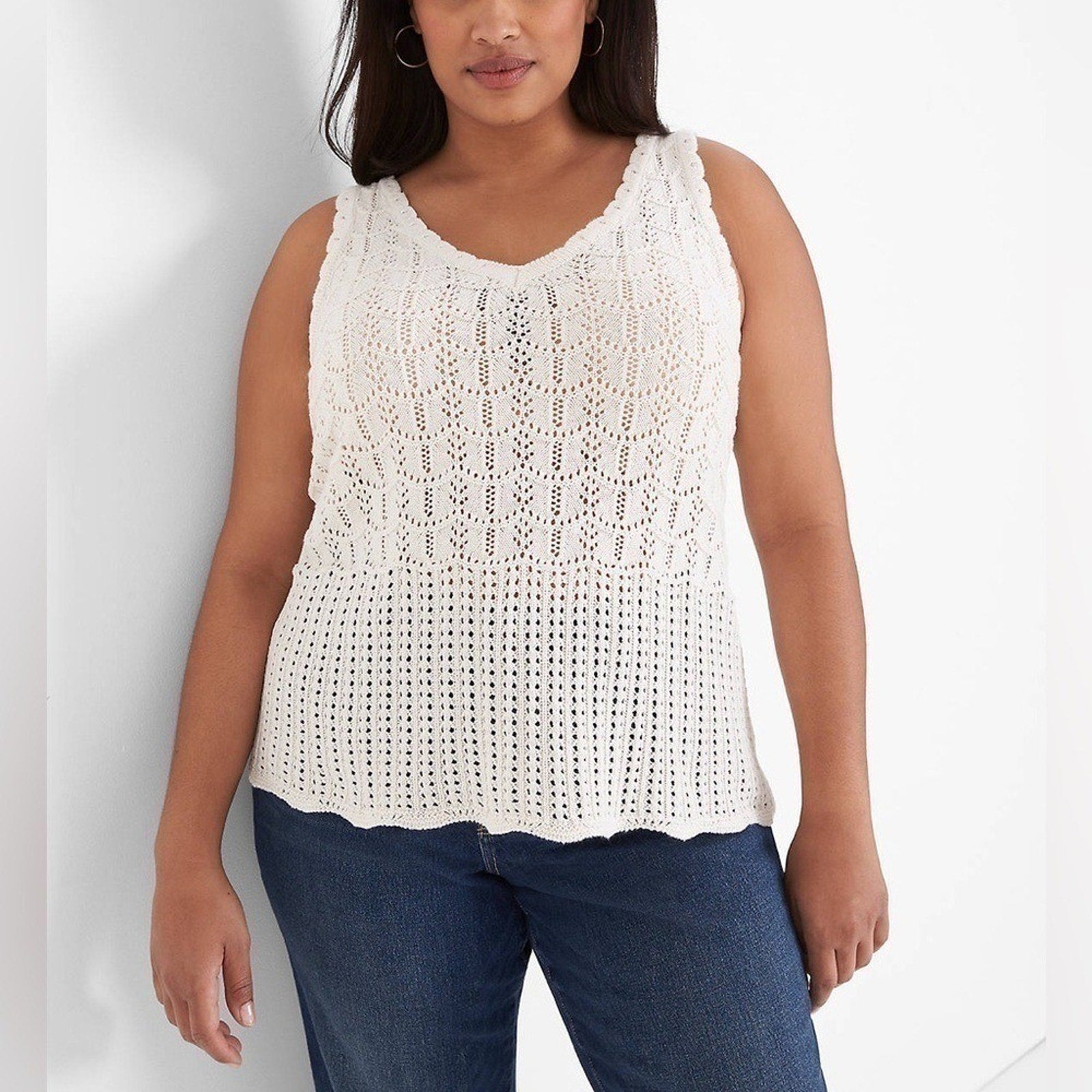 Lane Bryant Sleeveless V-Neck Pointelle Sweater Size 14/16