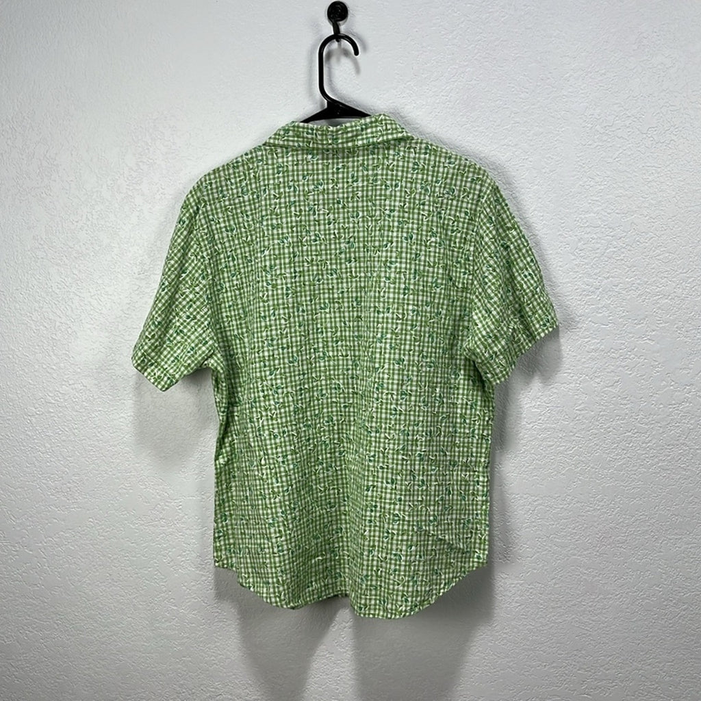 Blassport Women’s Green Casual Button Down Shirt with Floral Print Cotton Sz XL