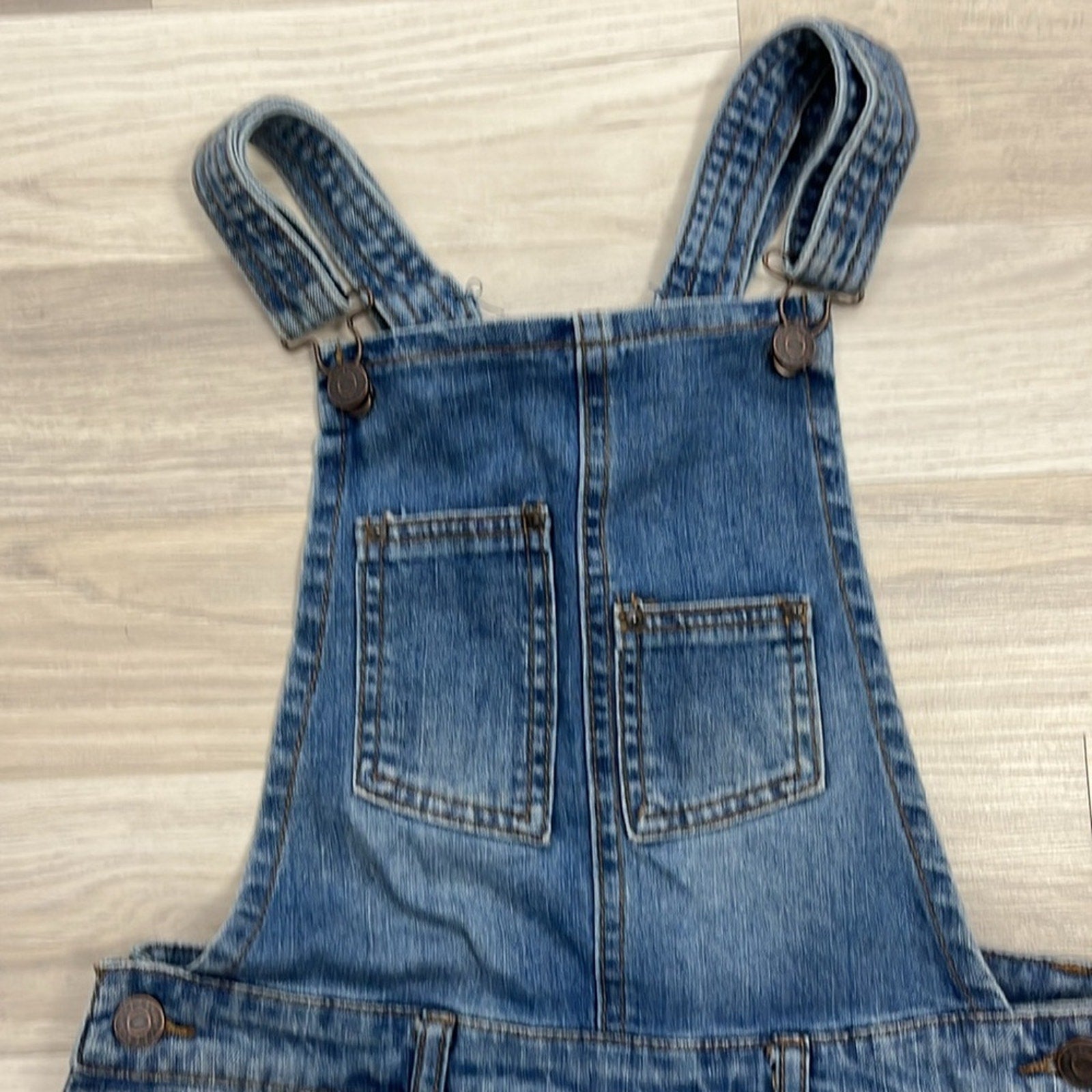 Refuge Blue Denim Overall Mini Skirt Fringe Hem Street Wear Cotton Blend Sz S