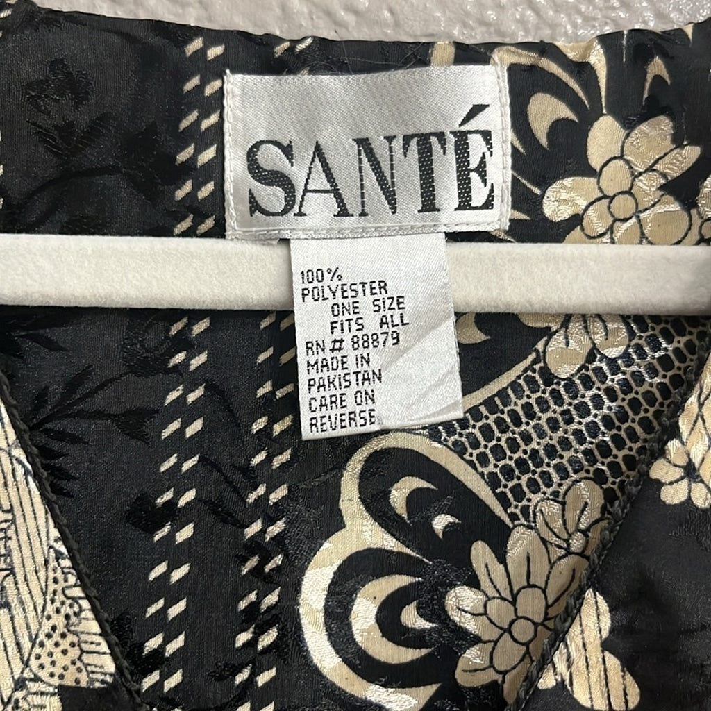 Vintage 80’s Sant’e Black Tan Lace Pattern Kaftan Dress Size OS