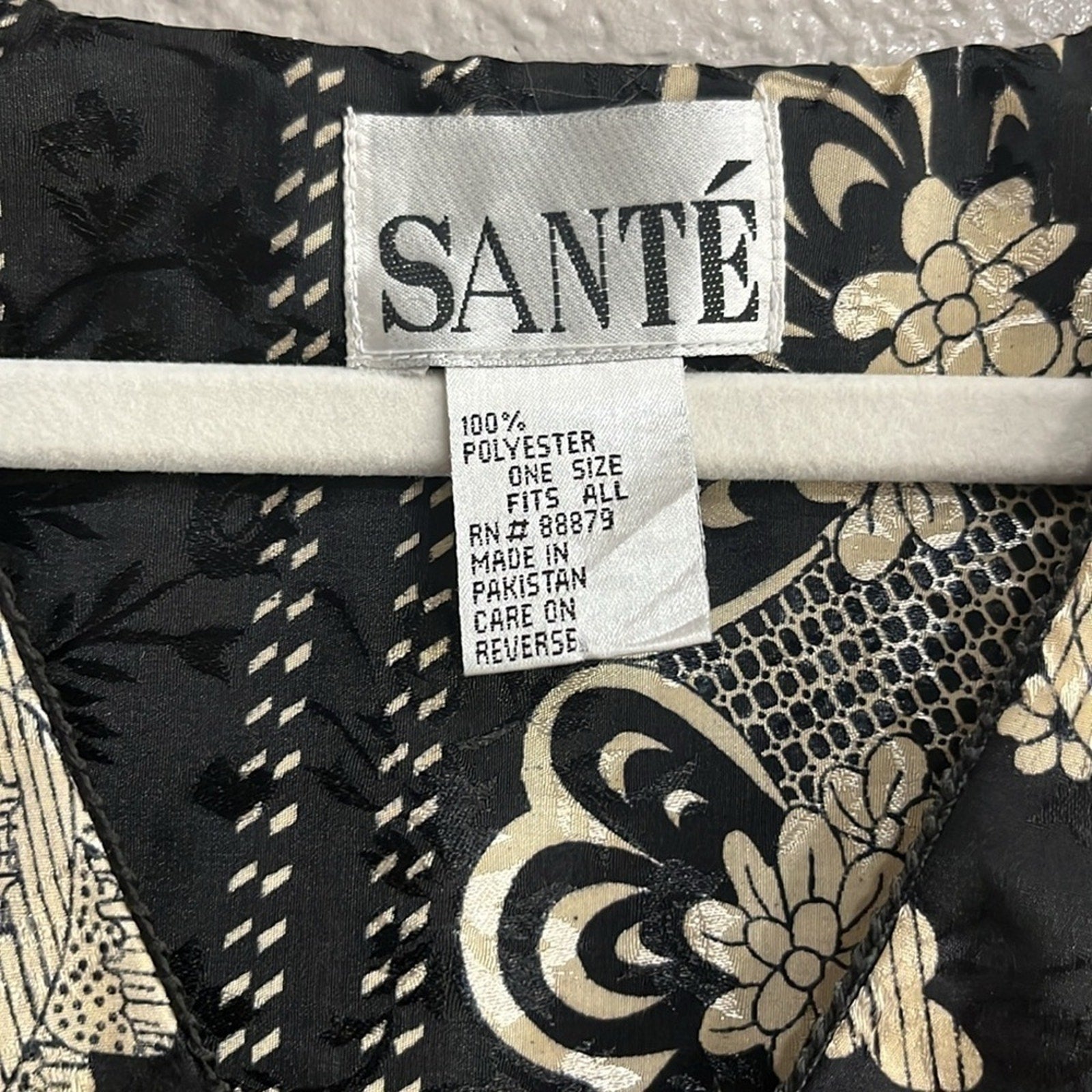 Vintage 80’s Sant’e Black Tan Lace Pattern Kaftan Dress Size OS