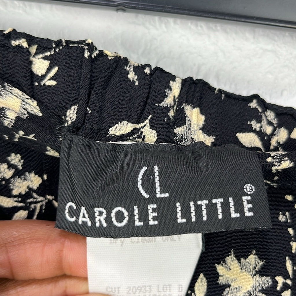 Vintage Street Wear Carole Little Wide Leg Pants Womens 10 Black Floral Print