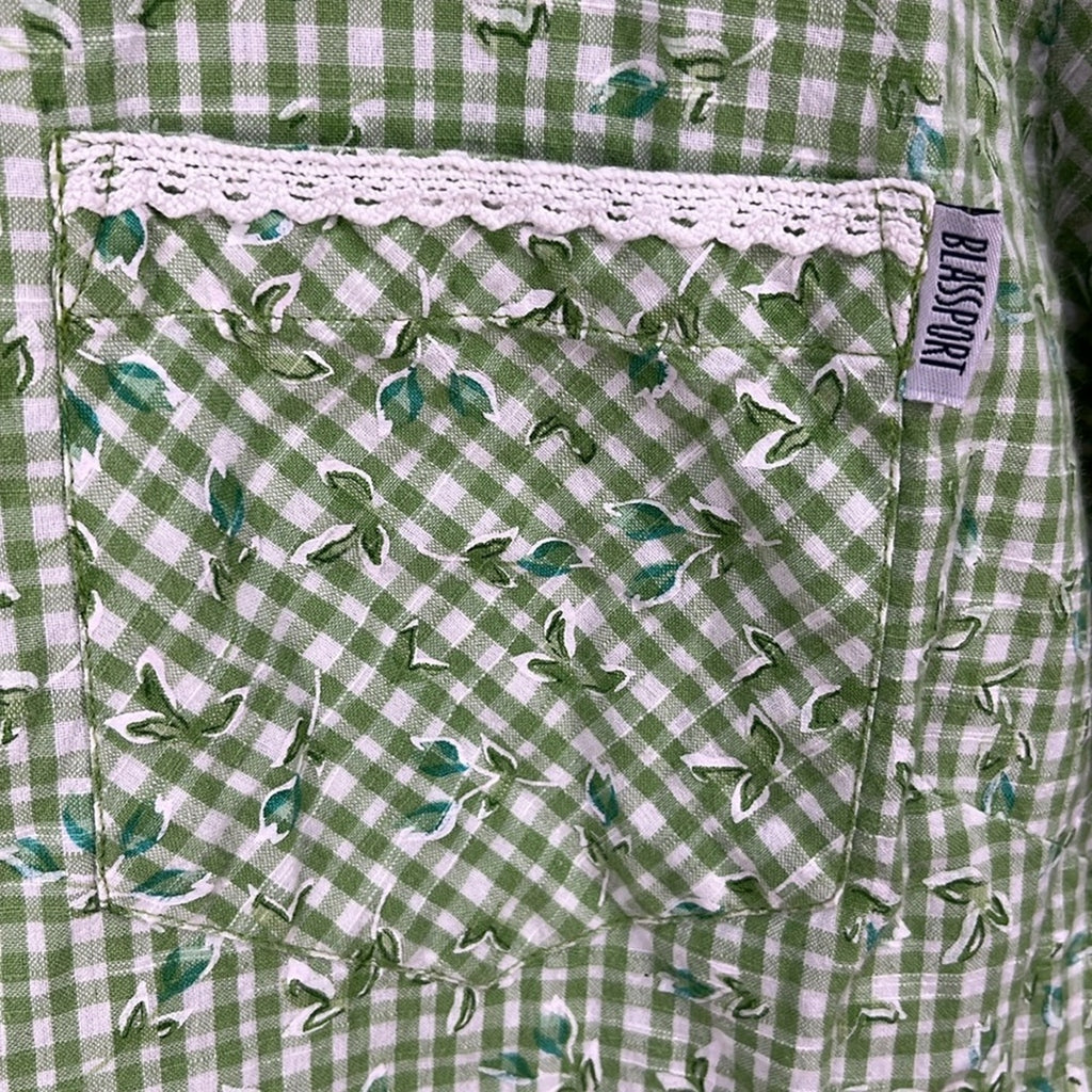 Blassport Women’s Green Casual Button Down Shirt with Floral Print Cotton Sz XL