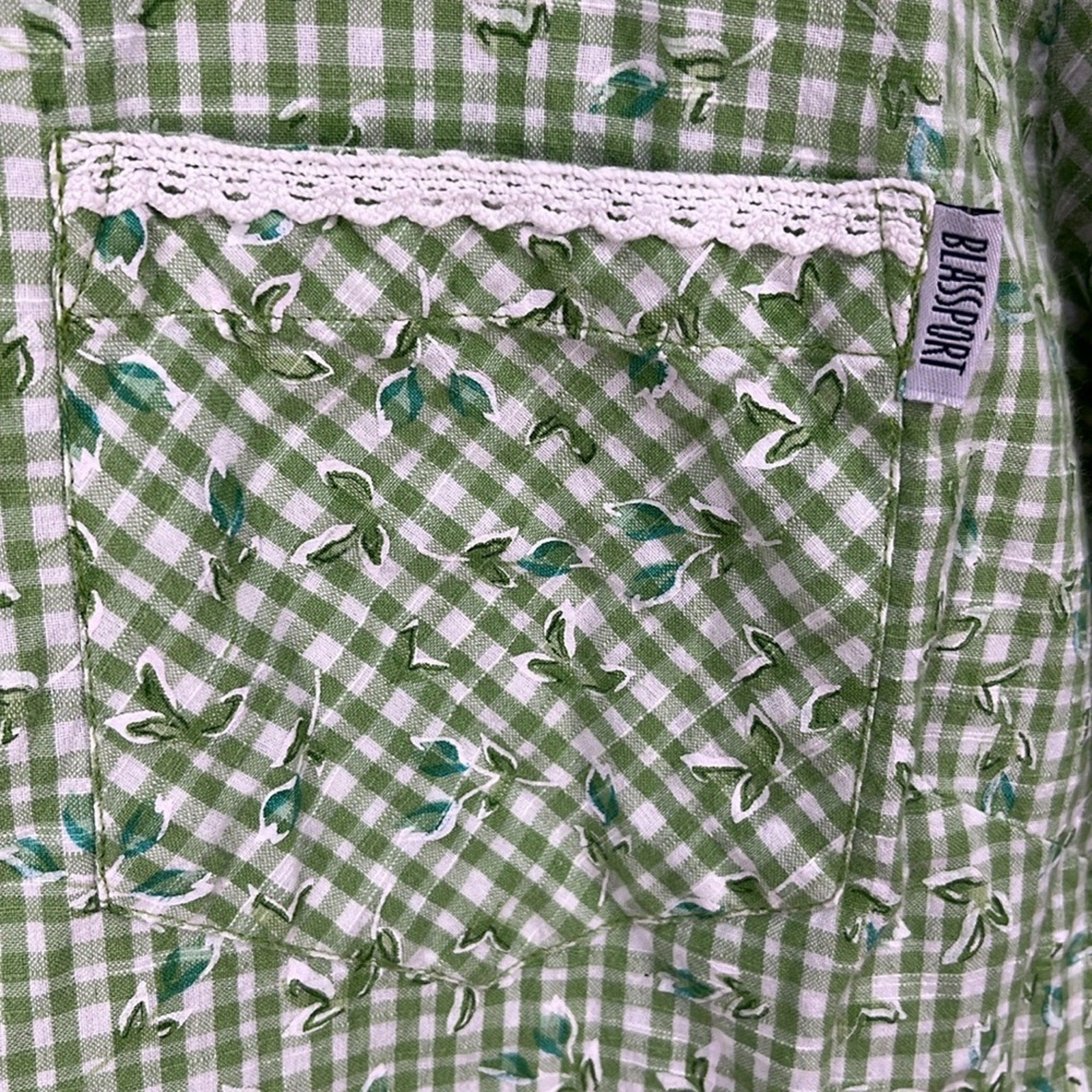 Blassport Women’s Green Casual Button Down Shirt with Floral Print Cotton Sz XL