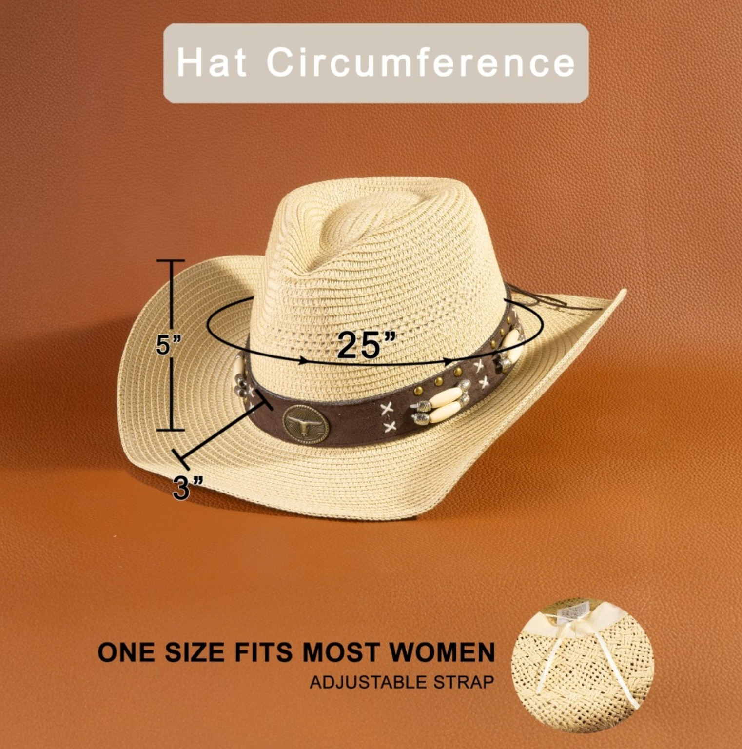 Western Longhorn Strap Straw Cowboy Hat