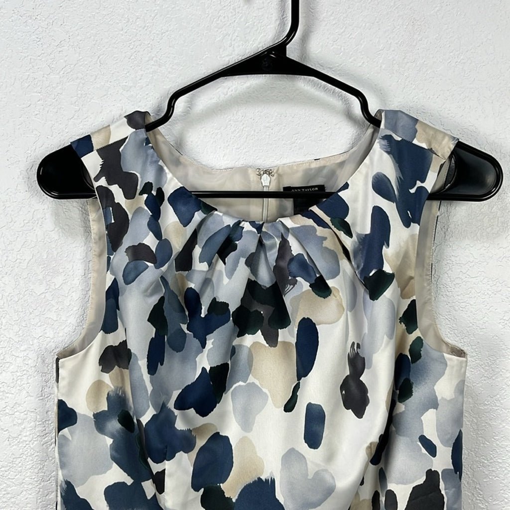 Ann Taylor Satin Sleeveless Watercolor Print Sheath Cocktail Dress Women’s SZ 8