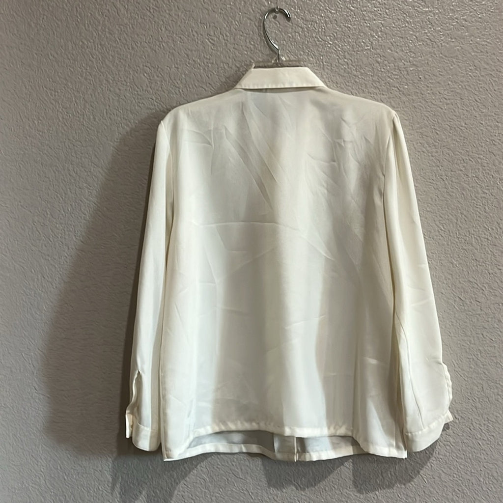 Napa Valley Petite Womens Chic Floral Embroidered Cream Shirt Sz 14P Vintage