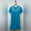 Japna Women’s Teal Dress Ruffle Short Sleeve Lace Cotton Effortless Midi Sz SP