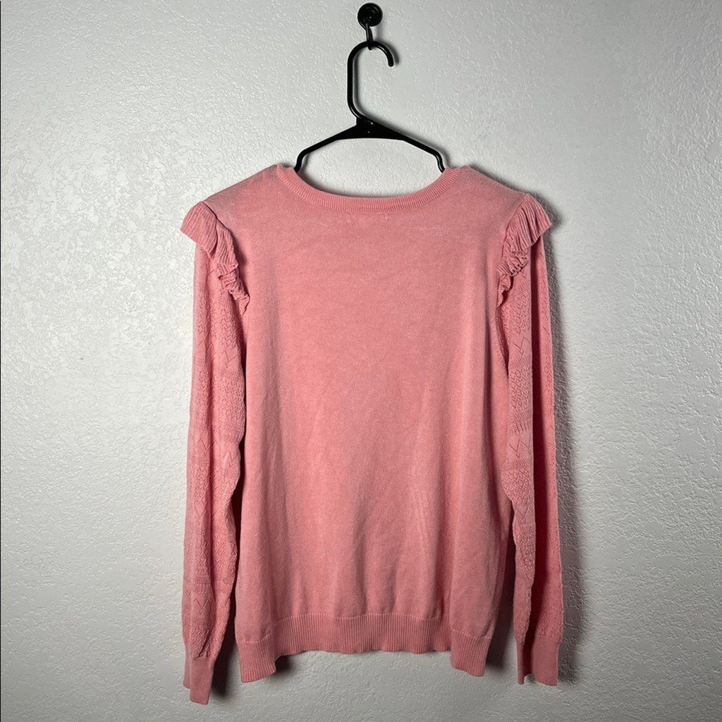 Madison + Hudson Pink Ruffled Women's Sweater Crew Neck Long Sleeve Sz XL Chic