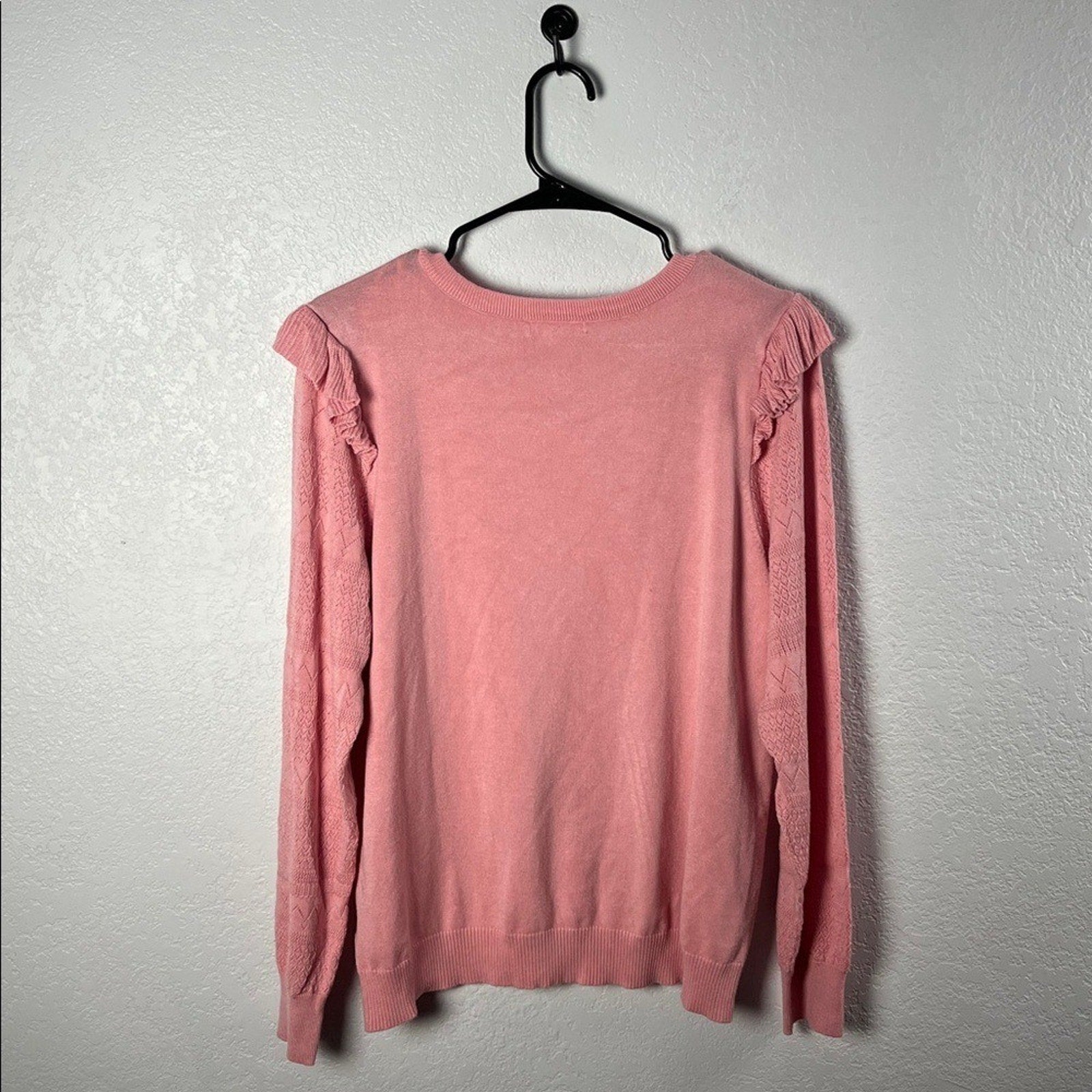 Madison + Hudson Pink Ruffled Women's Sweater Crew Neck Long Sleeve Sz XL Chic