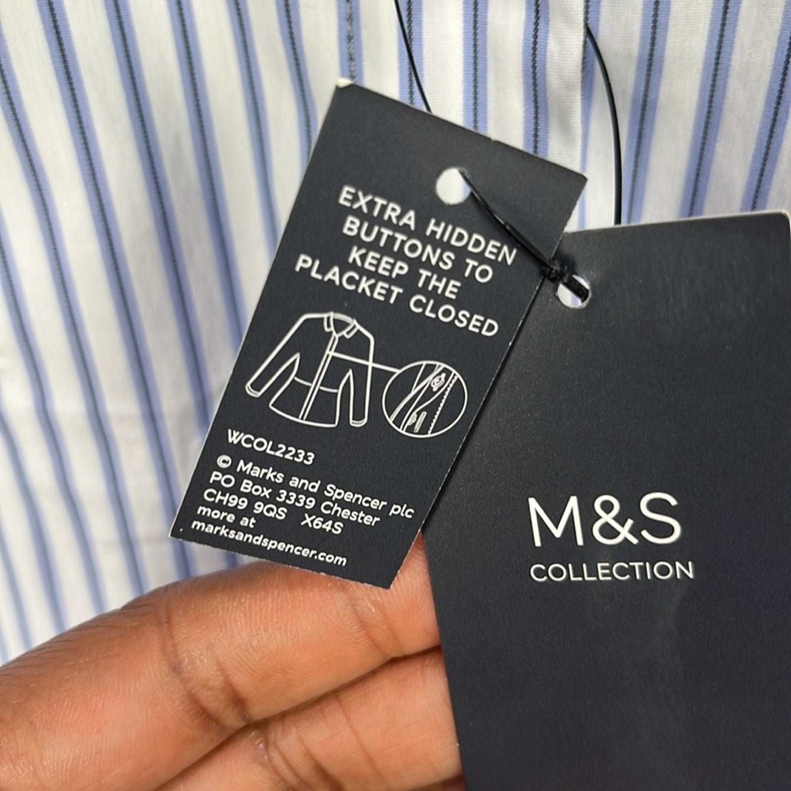 M&S Collection Womens Blue Mix Top ButtonDown Short Sleeve UK 16 (Large) Striped