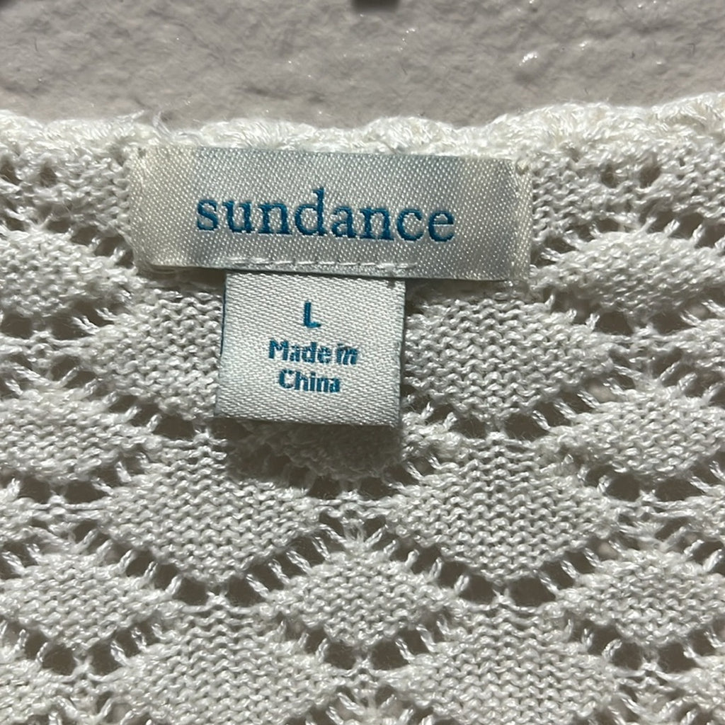 Sundance Crochet Cardigan Sweater Knitted Linen Blend Size L Off White Boho