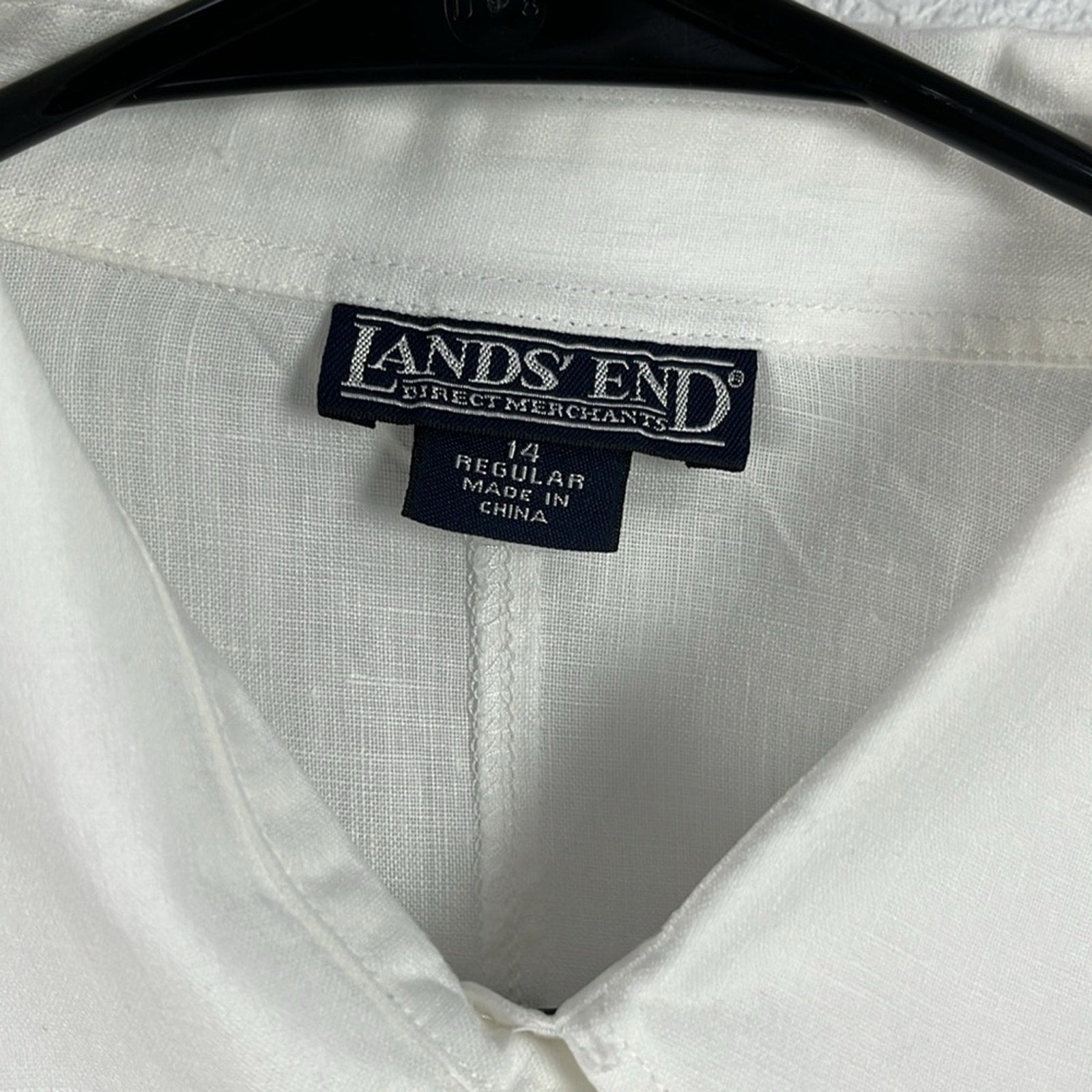 Lands' End Women 100% Linen White Button Down Tunic Shirt Size 14 Effortless