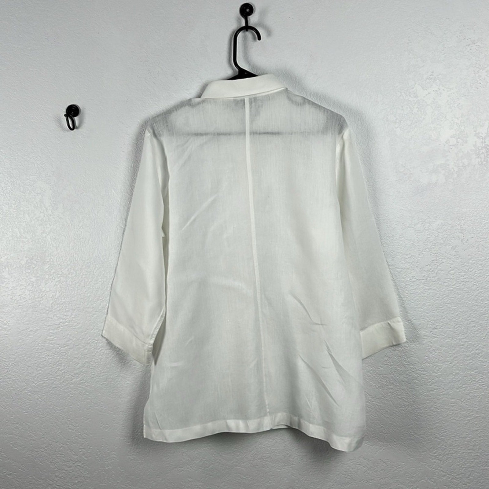 Lands' End Women 100% Linen White Button Down Tunic Shirt Size 14 Effortless