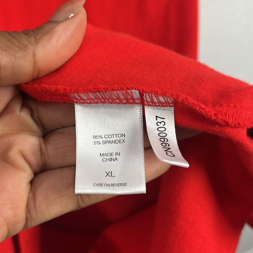 New York & Company Womens Vibrant Red Orange Midi Shirt Dress Short Sleeve Sz XL