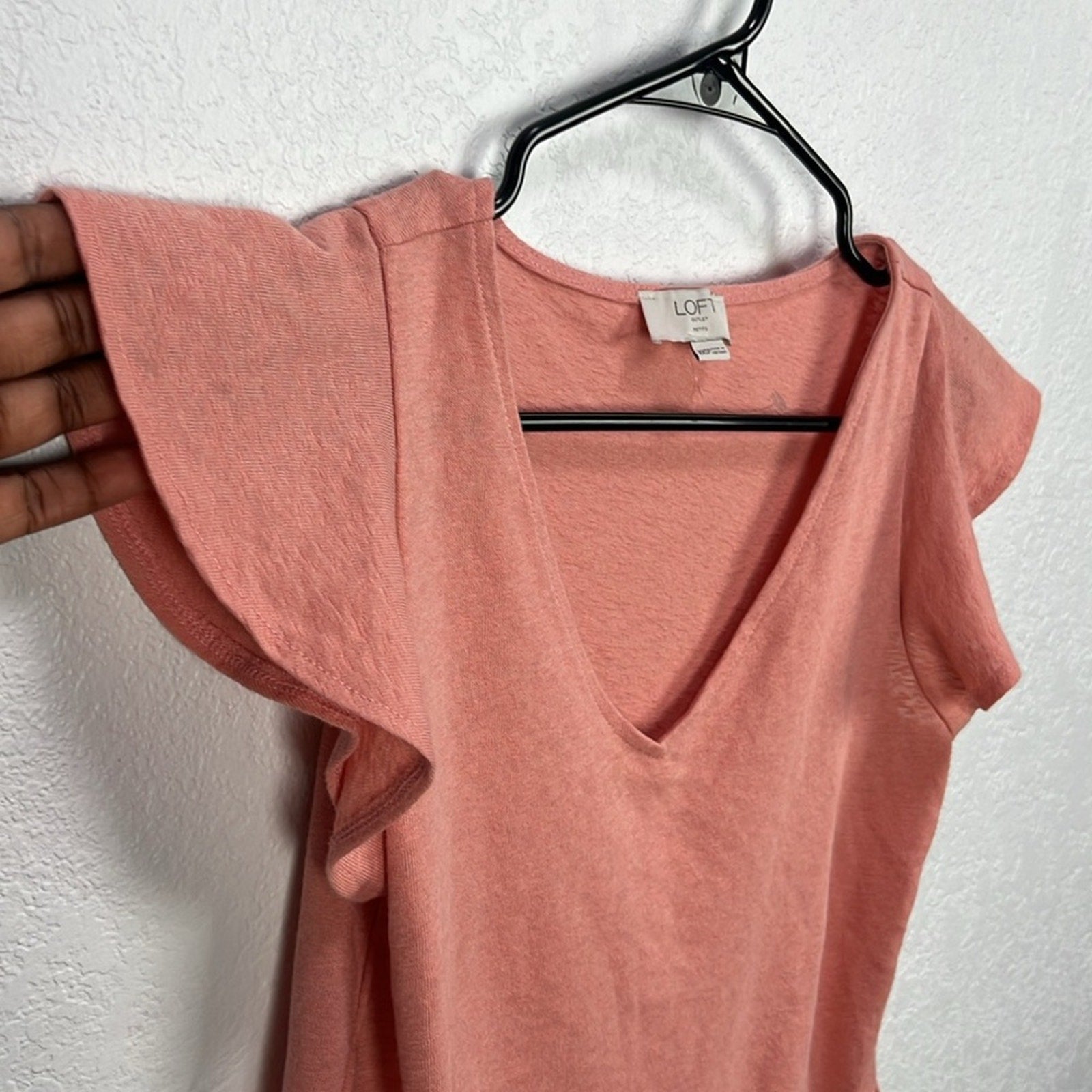 LOFT Women’s Pink Flutter Sleeve Peplum Blouse V Neck Flowy Vacay Wear Sz XXSP