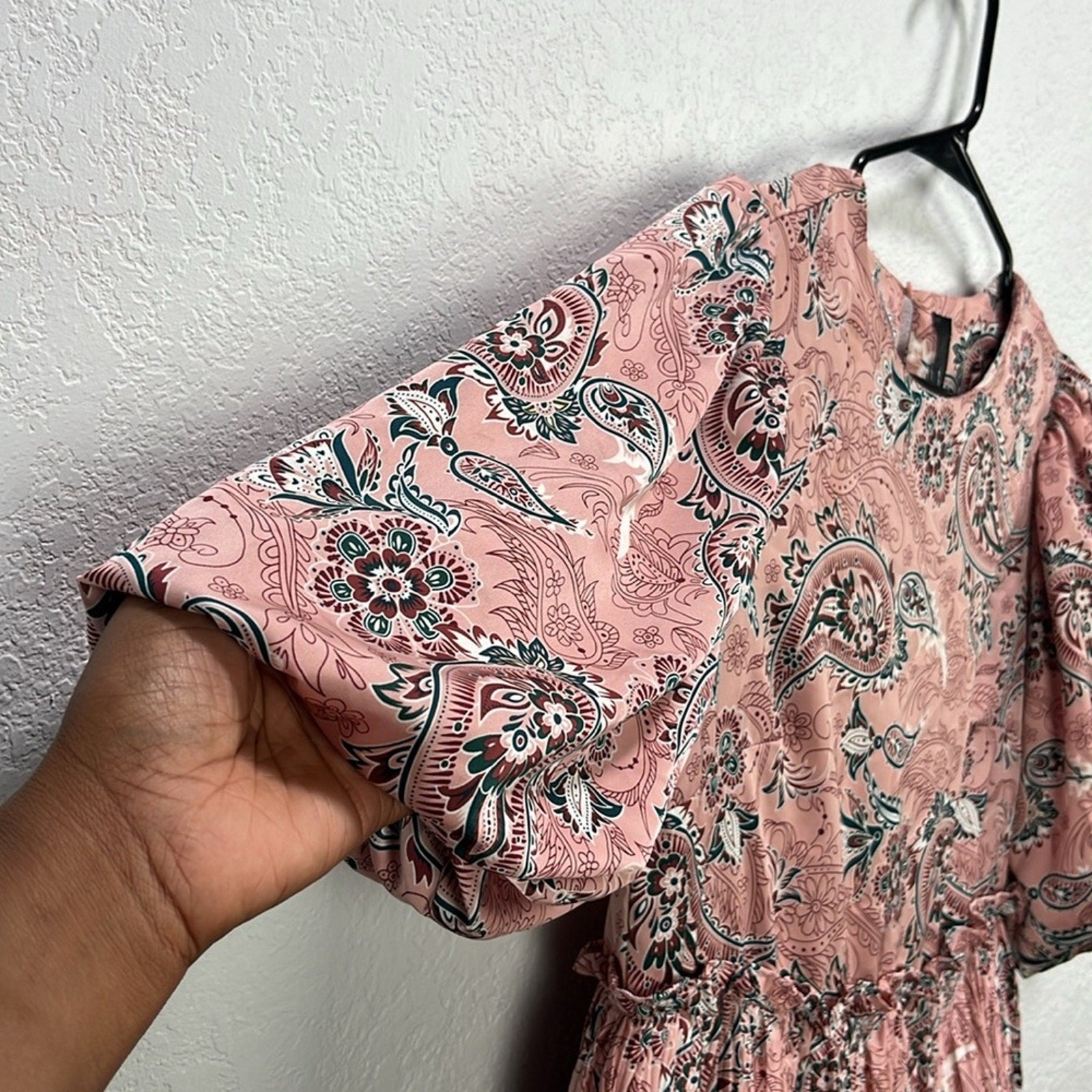 CODE X MODE Pink Paisley Ruffle Balloons Sleeve Dress Sz XS Floral Pink Tiered