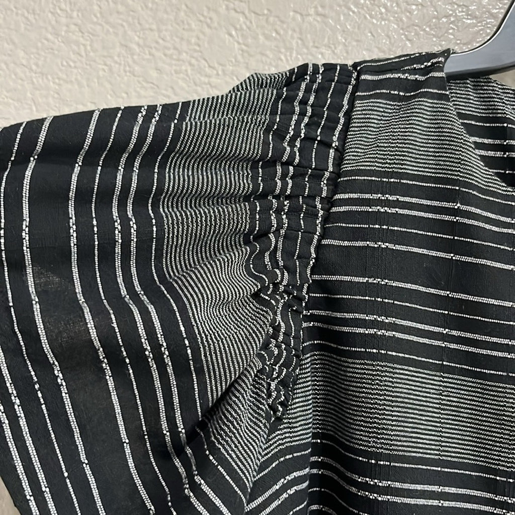 Anthropologie Moon River Denmark Dress Sz M Flutter Sleeves Black/Gray Stripes