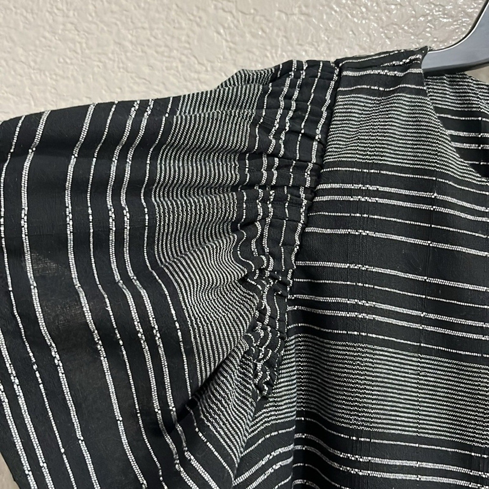 Anthropologie Moon River Denmark Dress Sz M Flutter Sleeves Black/Gray Stripes