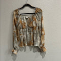 Blu Pepper Womens Cream  Tan Ruffled Long Sleeve Boho Peasant Blouse Size Small