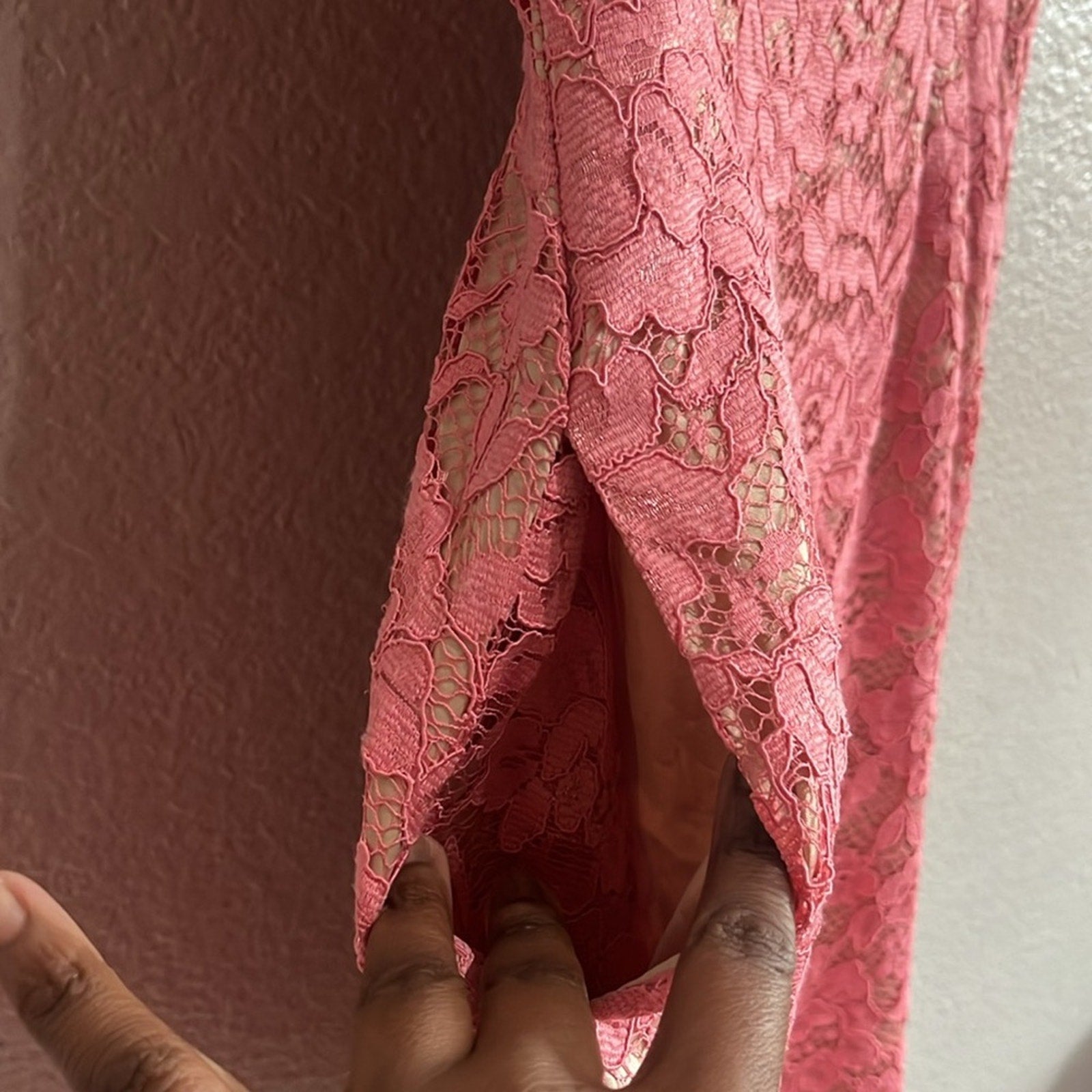 Vince Camuto Pink Lace Short Sleeve Fit & Flare Pocket Dress Women's Size 8