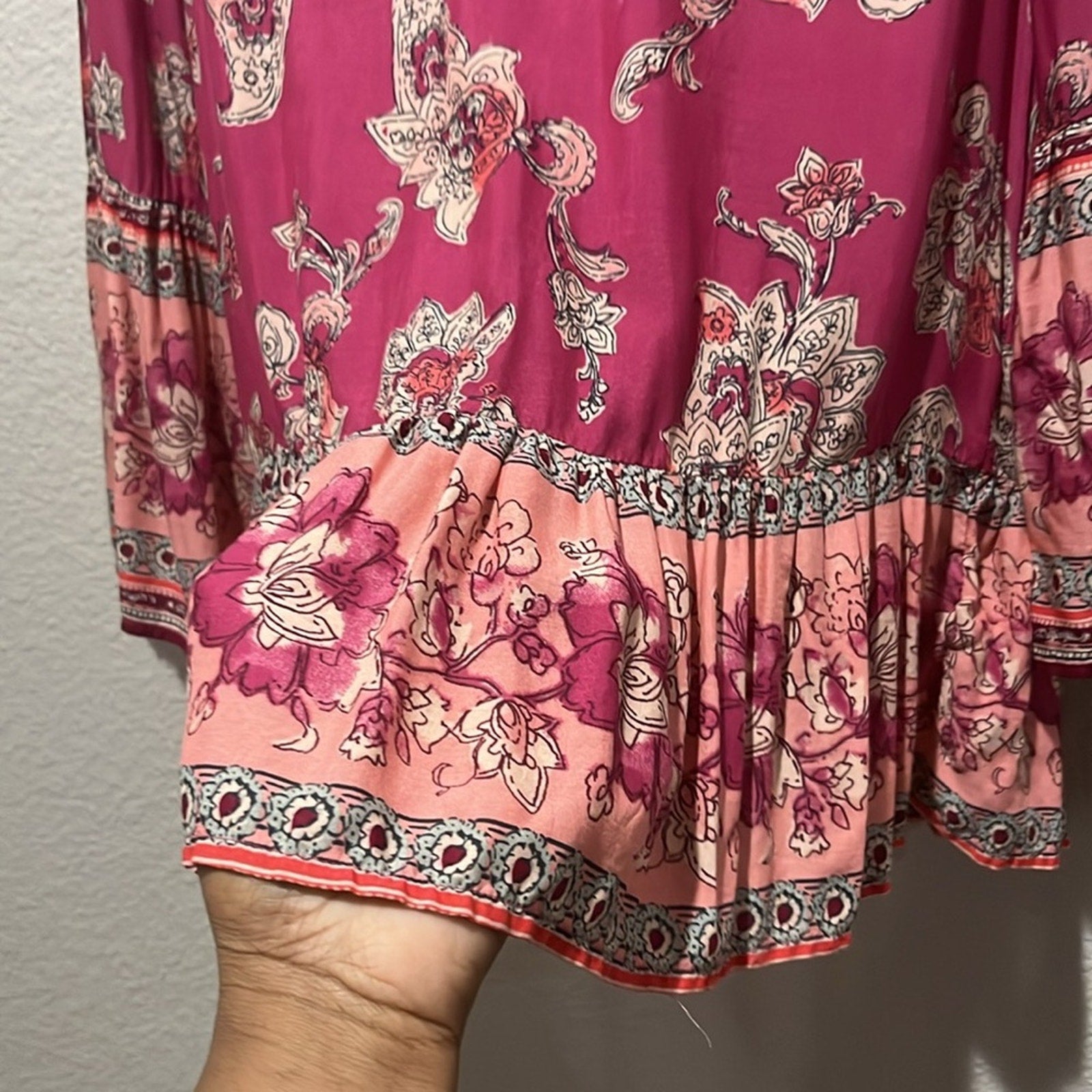 Beachlunchlounge Boho Peasant Top Large Bell Sleeves Layered Ruffles Size S/P