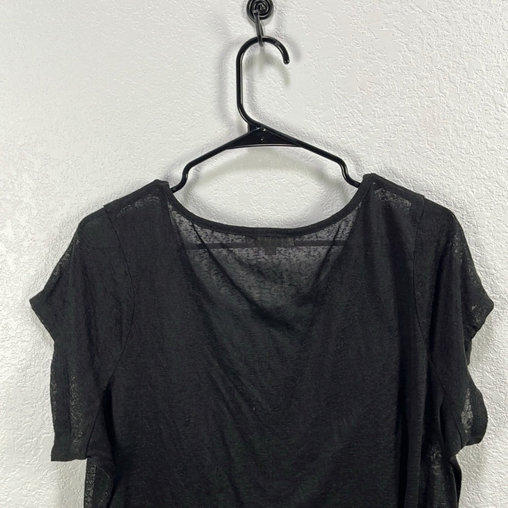 Umgee Women’s Black Embroidered Multi Color Detail  Art Cap Sleeve Tee Sheer 1XL