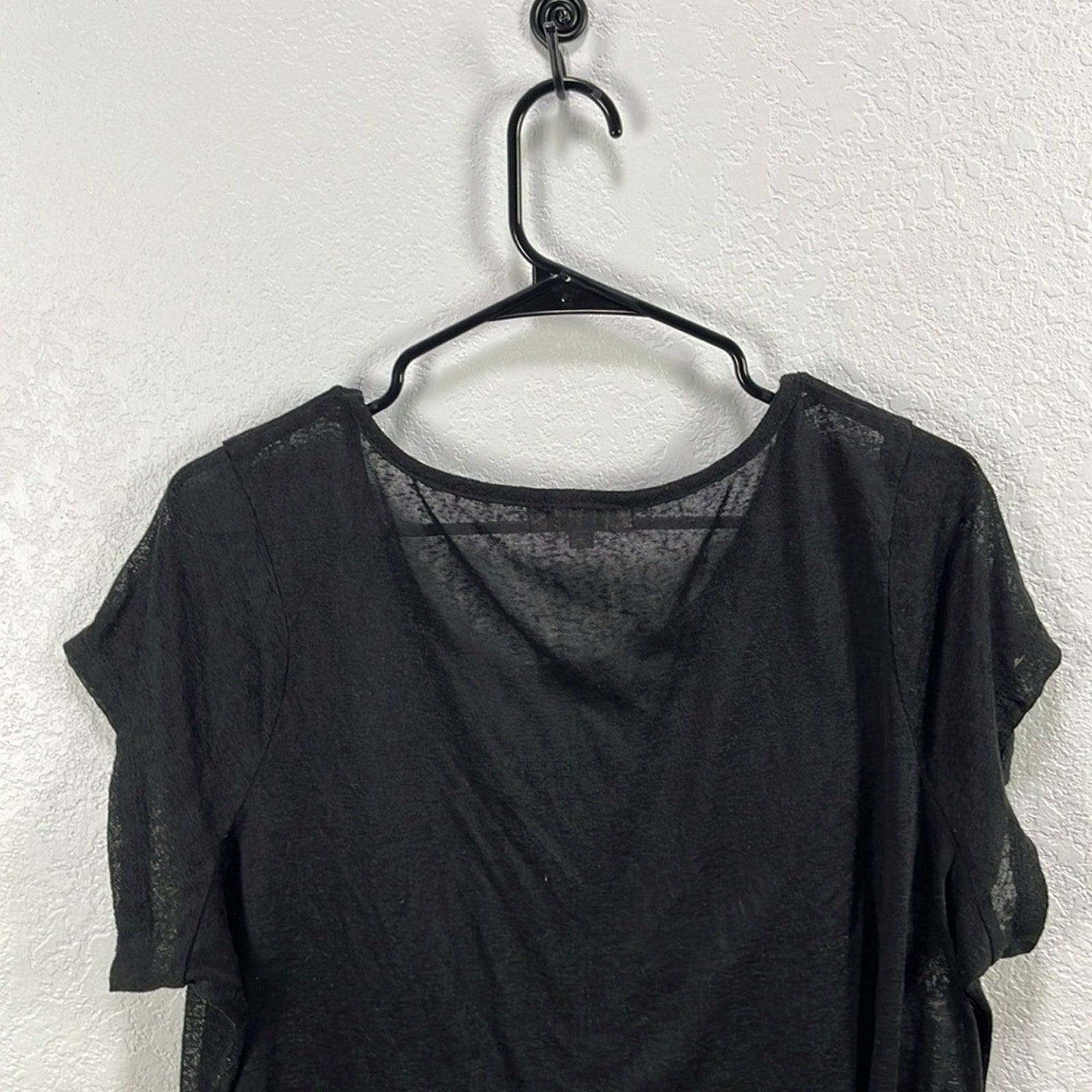 Umgee Women’s Black Embroidered Multi Color Detail  Art Cap Sleeve Tee Sheer 1XL