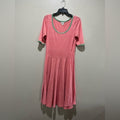 Lula Roe Pink and Green Trim Midi Dress Short Sleeve Size Medium Vaca Summer