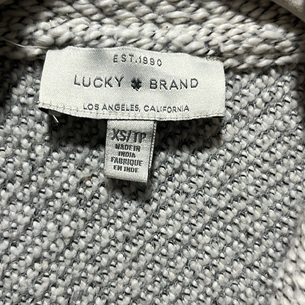 Lucky Brand Womens Blanket Stitch Cardigan Gray Sweater Sz XS Long Sleeve Cozy