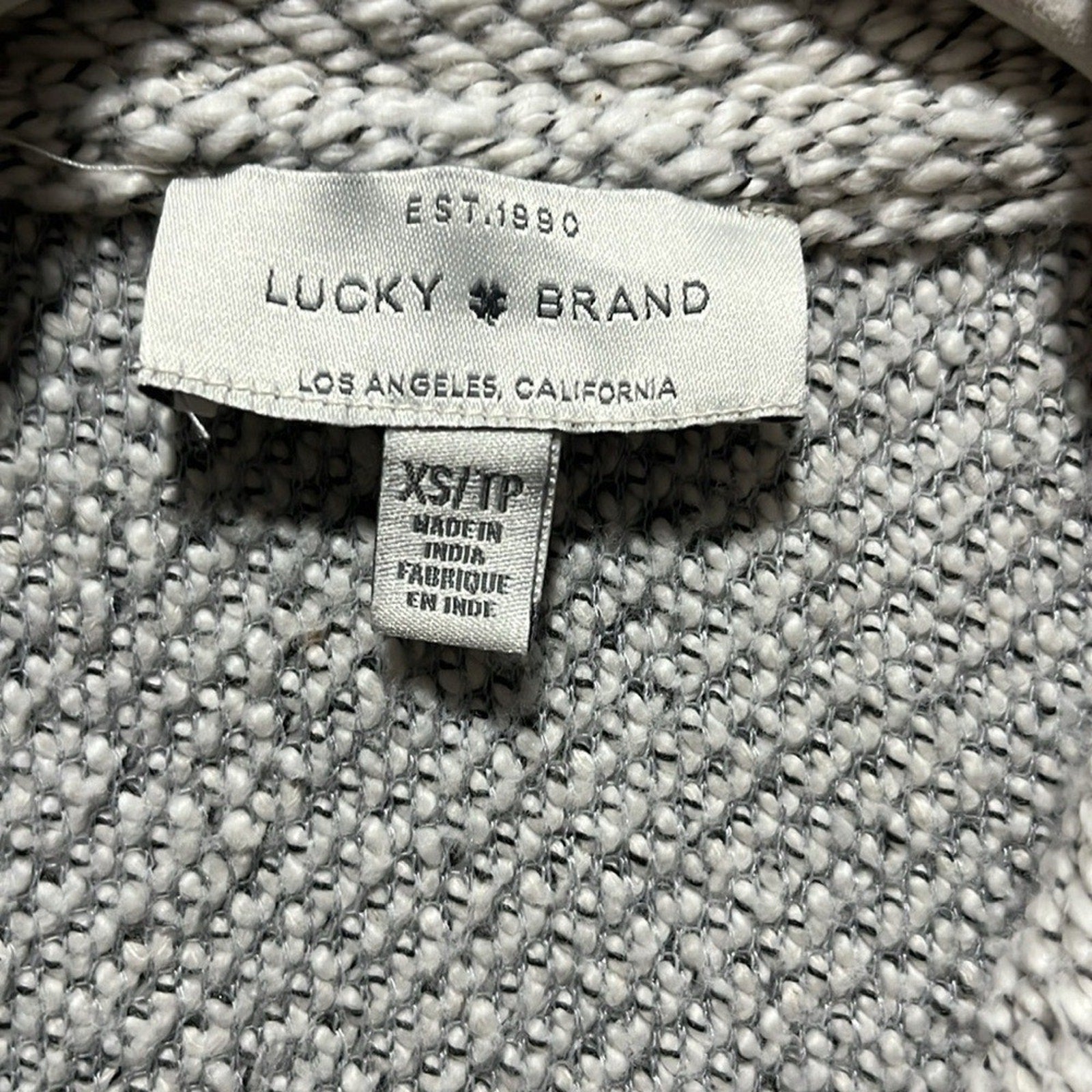 Lucky Brand Womens Blanket Stitch Cardigan Gray Sweater Sz XS Long Sleeve Cozy