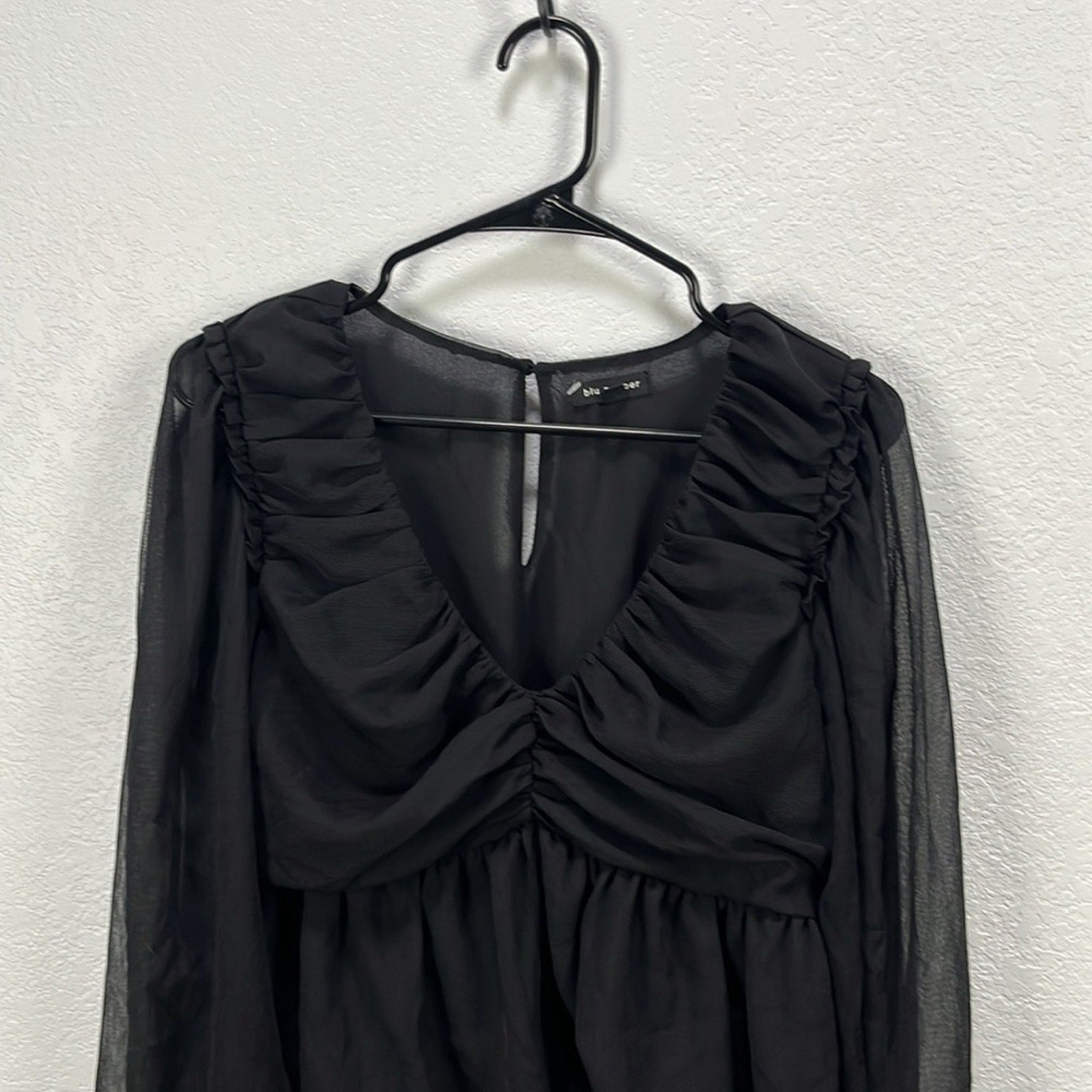 Blu Pepper Womens Black Ruched Ruffled Long Sleeve Blouse Sz L Whimsigoth Witchy
