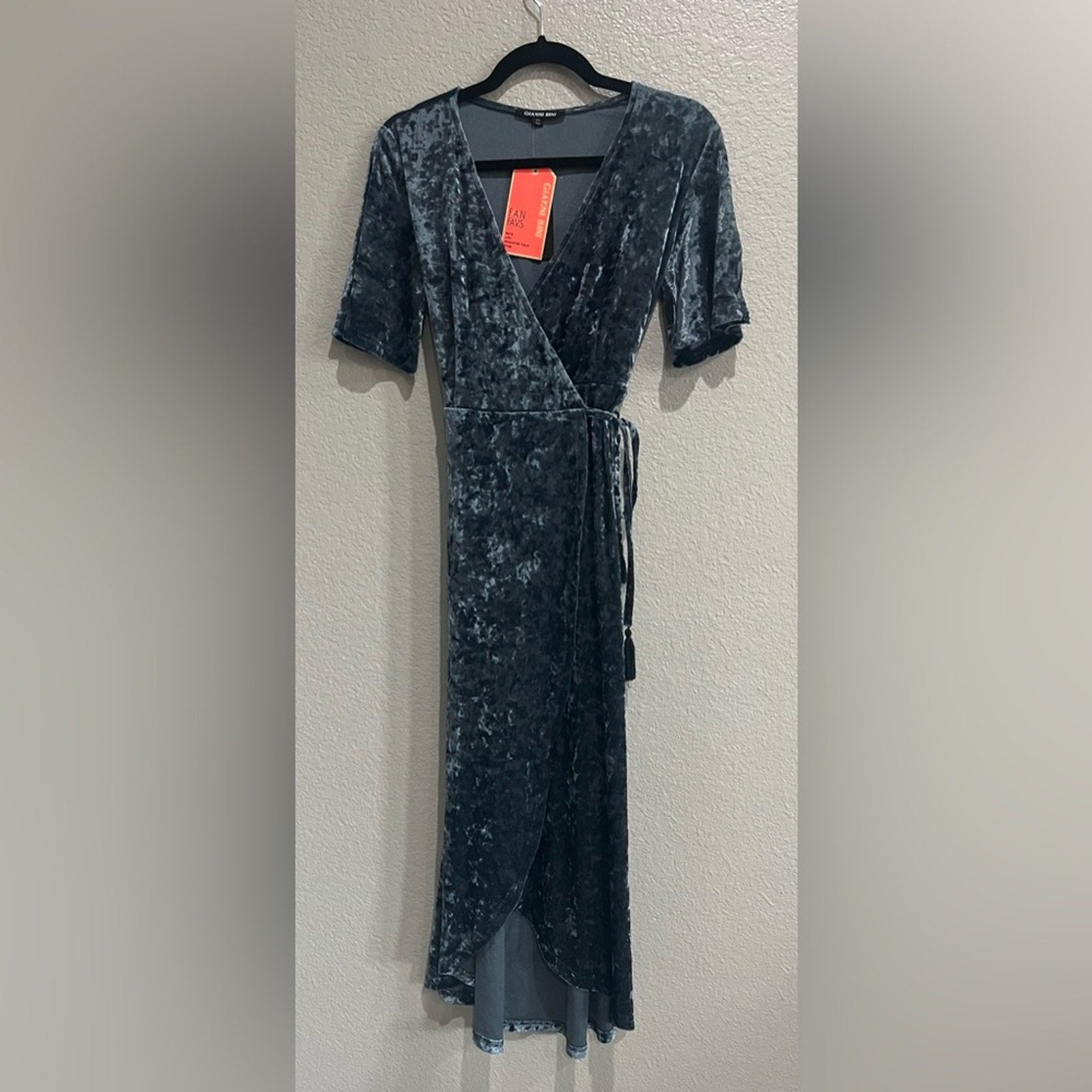 Gianni Bini Blue V-Neck Sheath Midi Dress Sz XS Velvet Platinum Marche Dress NWT