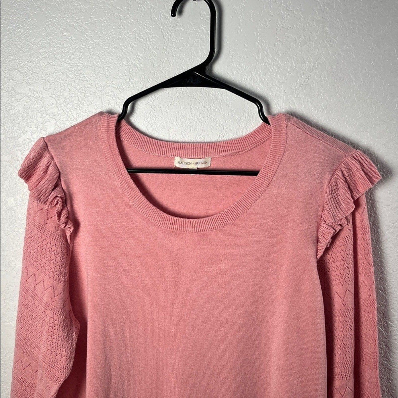 Madison + Hudson Pink Ruffled Women's Sweater Crew Neck Long Sleeve Sz XL Chic